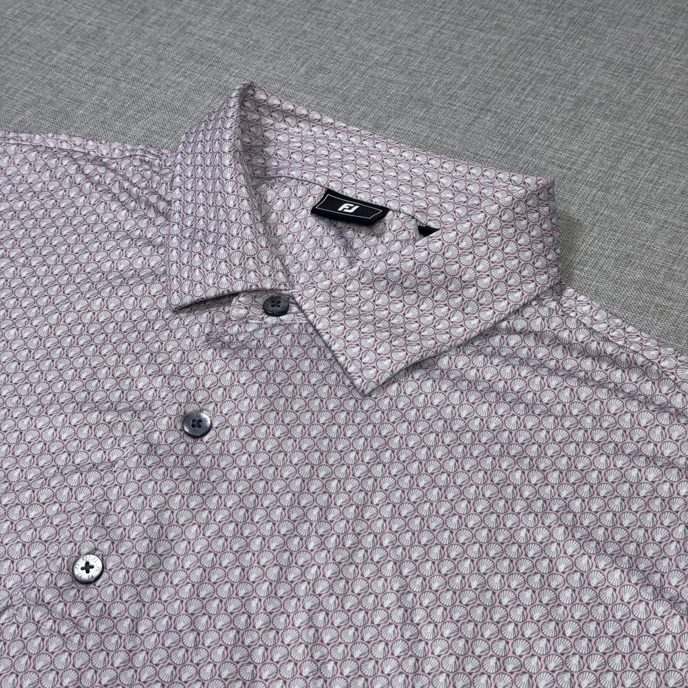 FootJoy Shell Print Golf Polo Shirt Mens 2XL Pink Polyester Spandex Stretch
